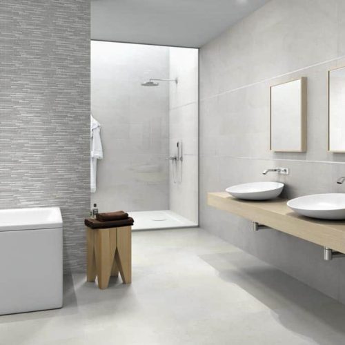 Revestimiento cerámico gris Terradecor HAUT en un baño
